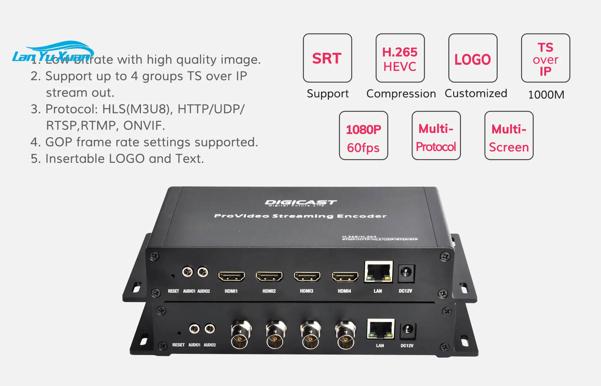 DIGICAST H.264 H.265 HD 4-Channel HDTV to HTTP RTSP UDP for Encoder with up to 60fps and Web-Based Management
