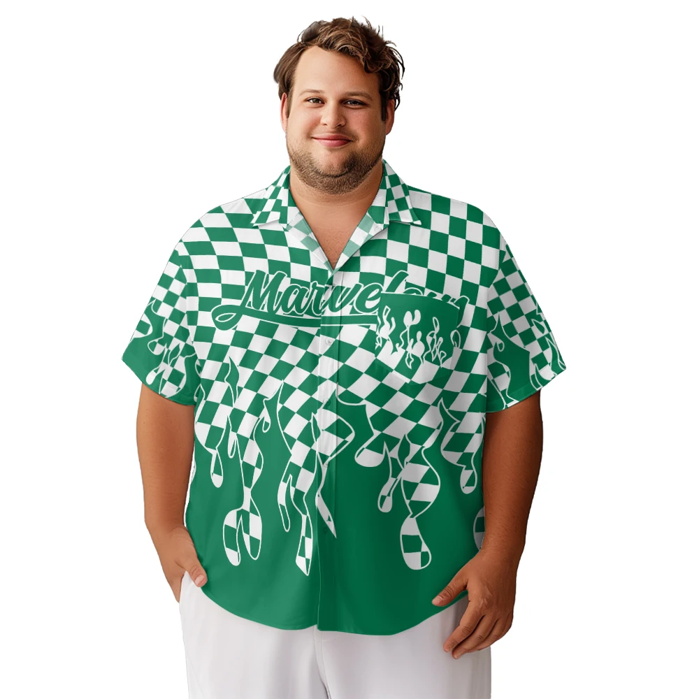 Men's Big and Tall Short Sleeve Golf Polo Buttom Shirt for Men Clothing Lighting L-8XL Green Lattice Big Size Polo T-shirt Tees