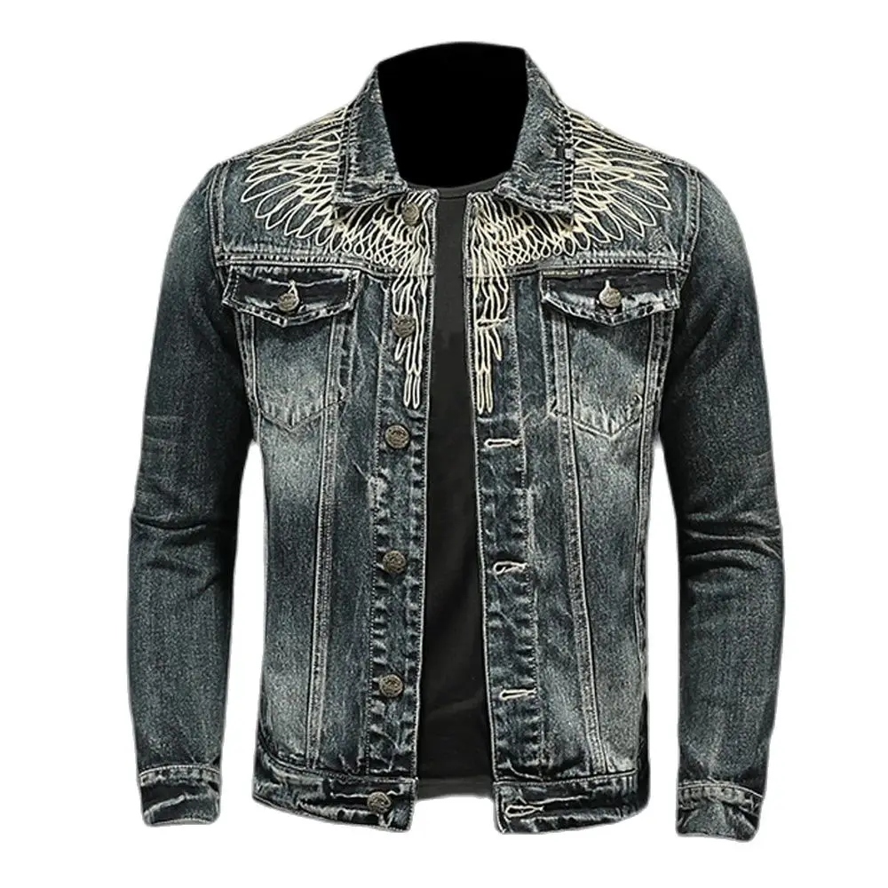 Ladiguard 2024 Spring New Mens Denim Jackets European Style Fashion Moto & Cycle Jean Outerwear Homme Hole Ripped Demin Coats