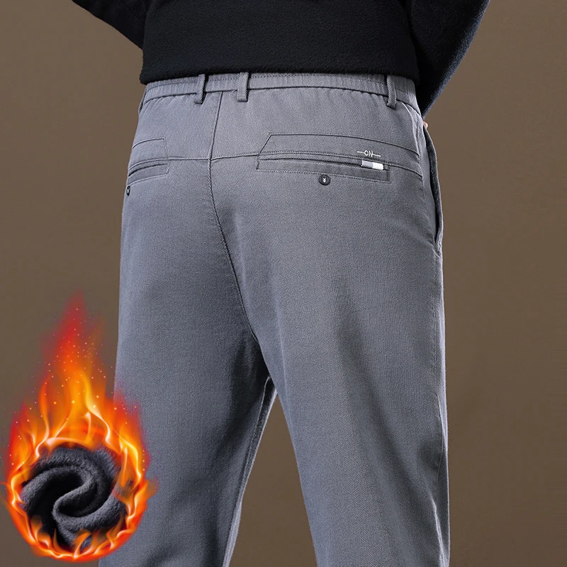 

Флисовые прямые толстые брюки, мужская одежда, новые зимние повседневные деловые тонкие теплые бархатные брюки, мужские брендовые плюшевые брюки