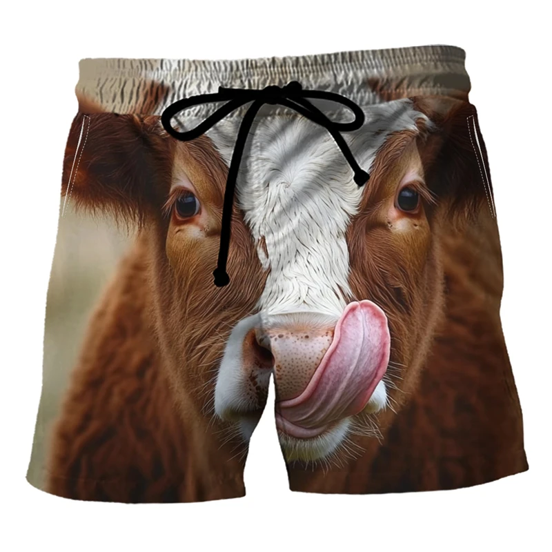 

Funny Cows Pattern Beach Shorts Fashion Summer Vacation 3D Animals Printed Mens Board Shorts Casual Breathable Loose Swim Trunks