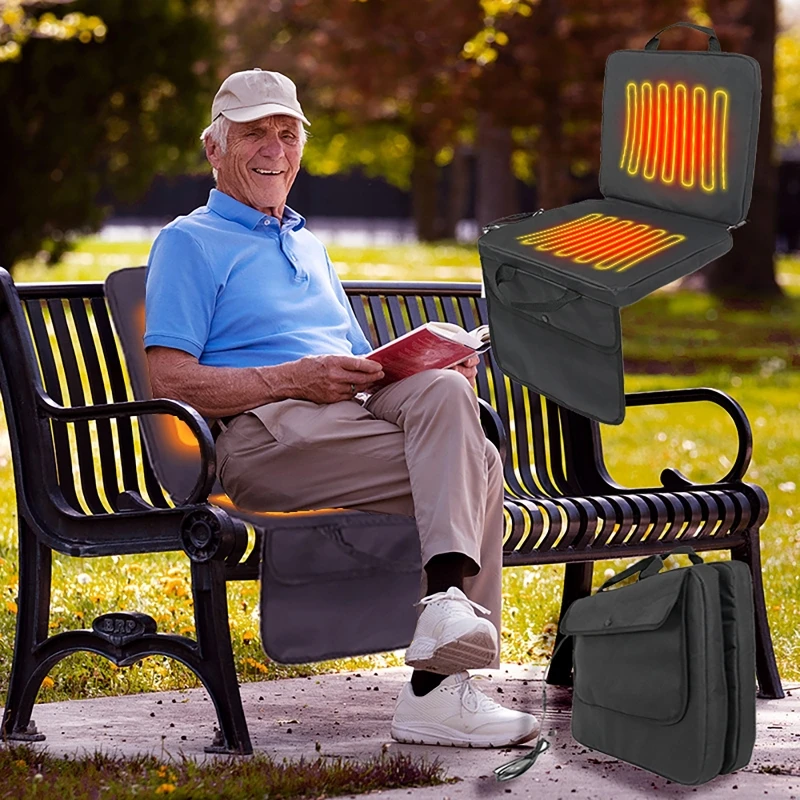 

USB Electric Heated Seat Cushion Waterproof Folding Heating Chair Pad Winter Warm Seat Pad for Park Stadium Car Travel Outdoor