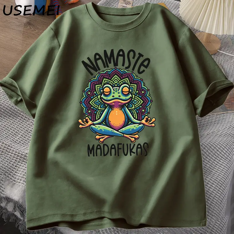 Funny Yoga T Shirt Frog Self Care T-Shirt Cotton Short Sleeve Positive Cottagecore Namaste Tee Men Women Mens Clothes Streetwear - Image 4