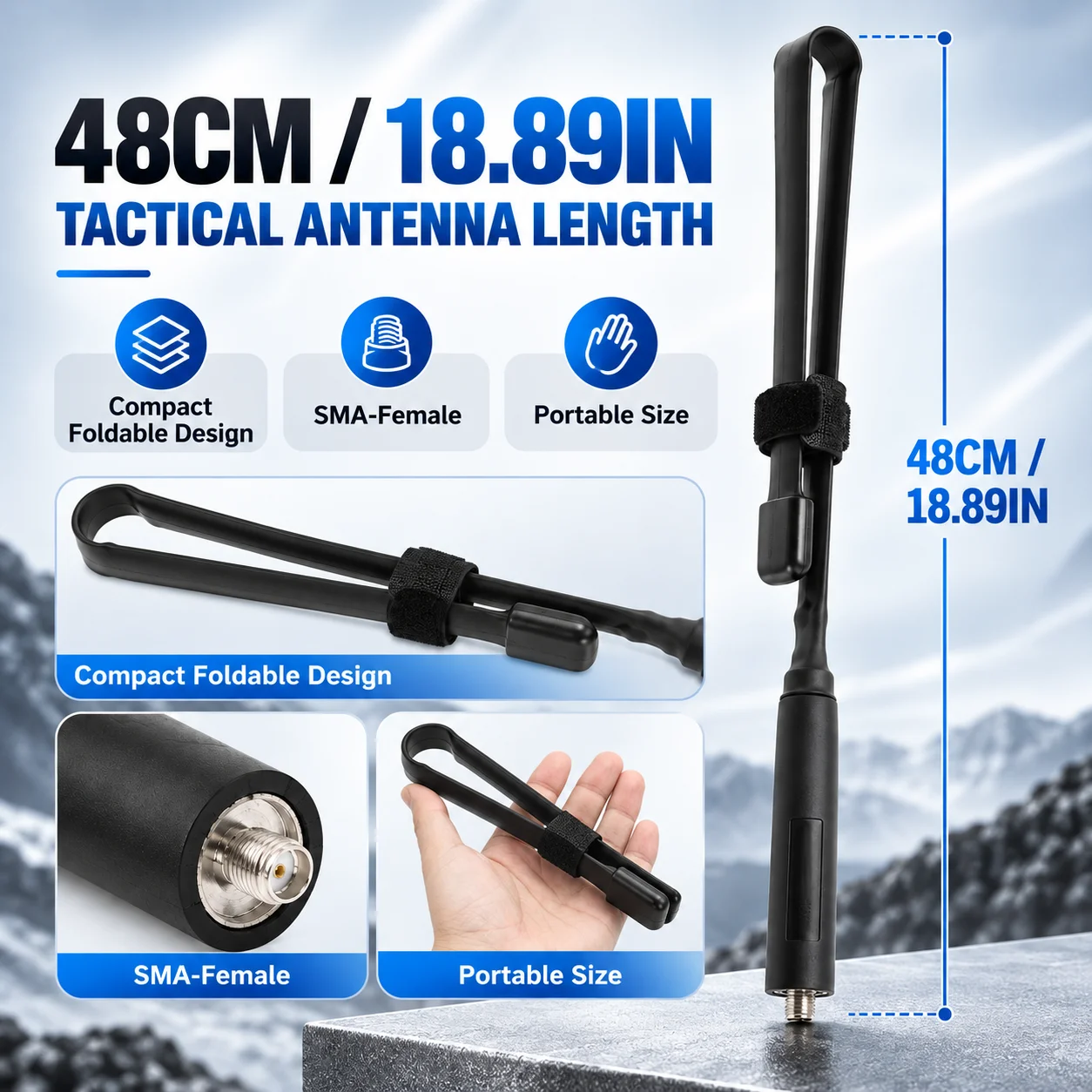Foldable CS Tactical Antenna SMA-Female Dual Band VHF/UHF 144/430MHz Long Range for Baofeng UV-5R UV-K6 Walkie-Talkie 1/2/5Pcs S