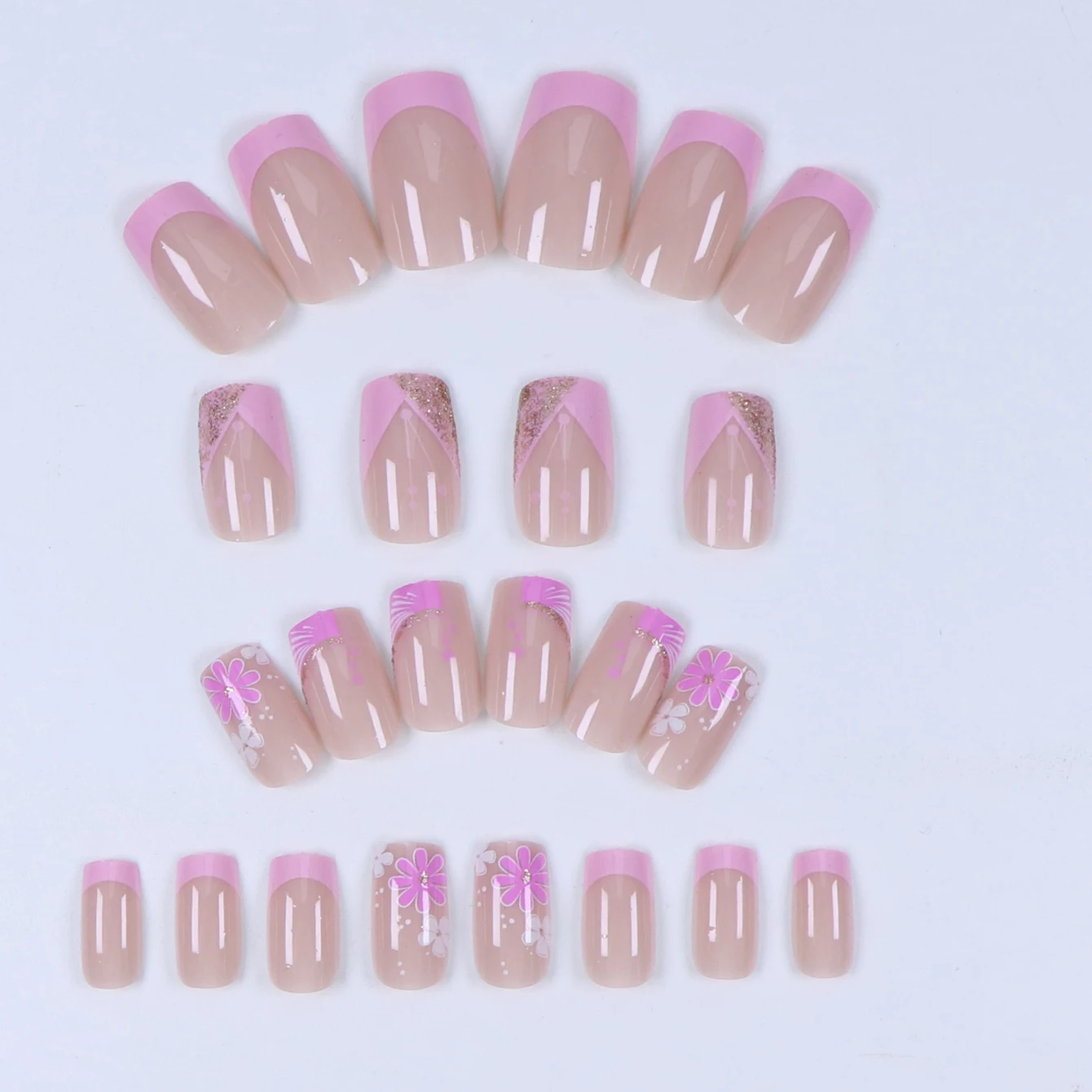 24 pcs short square French simple flower nails +1 nail glue +1 nail file image 2