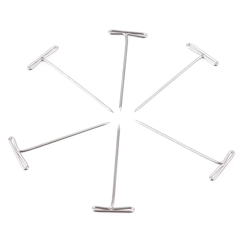50/100 قطعة 27/32/38/45/50 مللي متر T دبوس الإبر شعر مستعار صنع T دبابيس لحجب الحياكة أحجام متنوعة T-دبابيس الفولاذ المقاوم للصدأ جديد