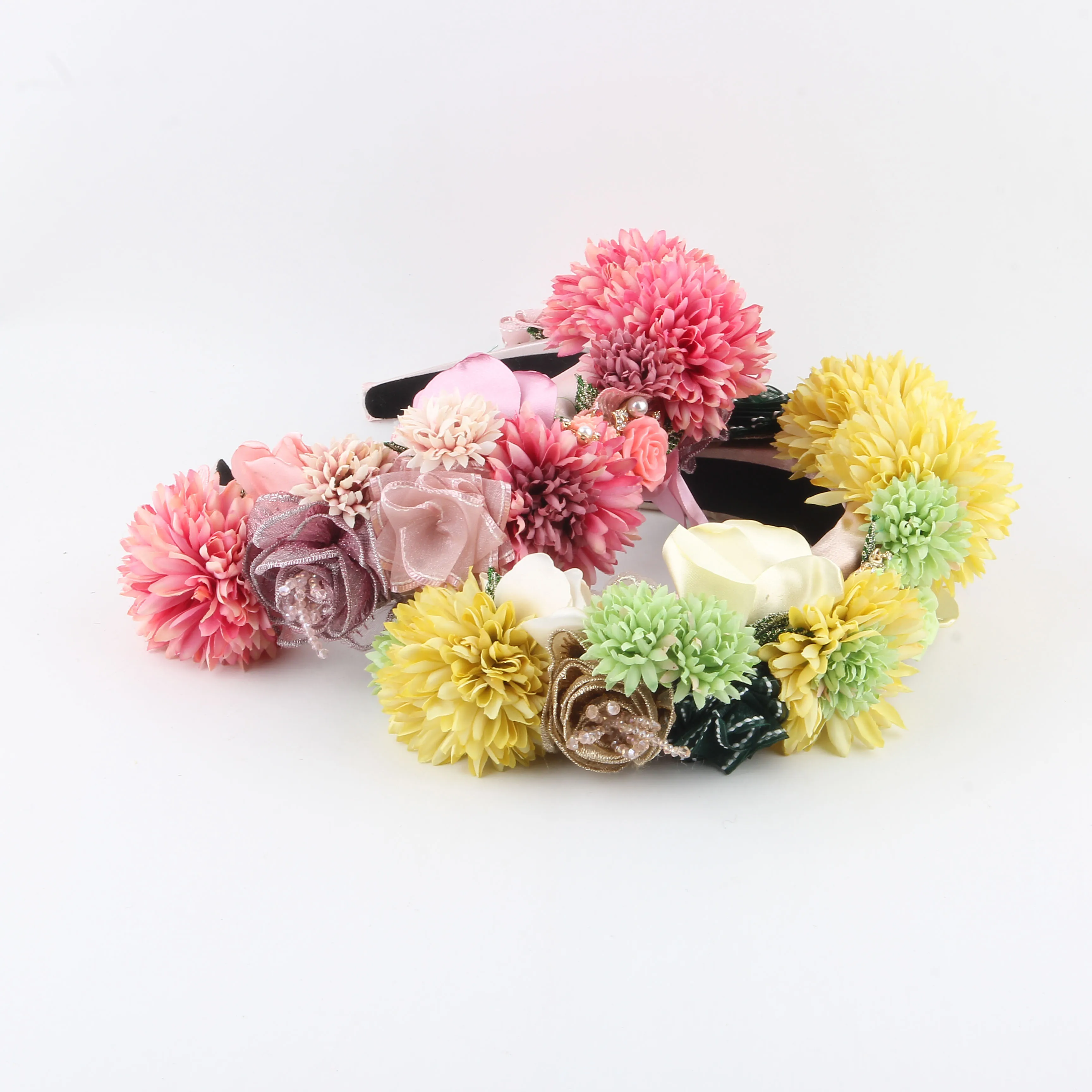 

New Floral Hydrangea Wedding Hairband Silk Flower Artificial Fower Floral Art High Head Headwear Hair Accessory For Women 415