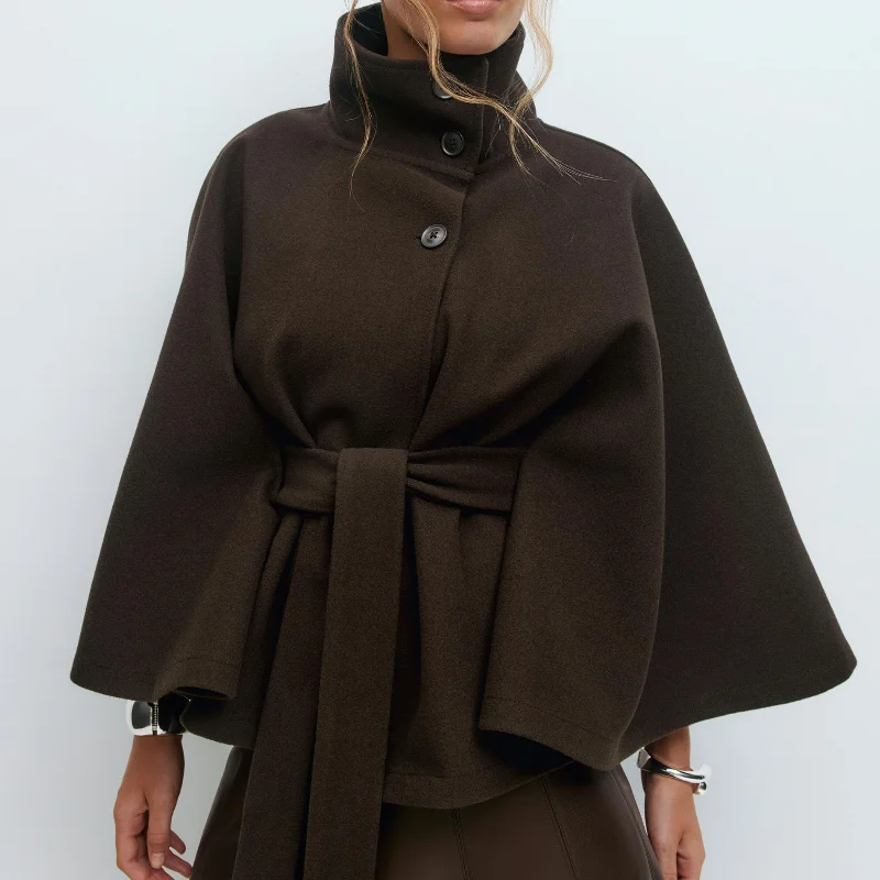 Dunkelblaue Wolljacke für Damen, 2025, Frühling, einreihig, Stehkragen, lockerer weiblicher Mantel, Bürodame, Straße, kurze Oberbekleidung, Tops – Detail 33