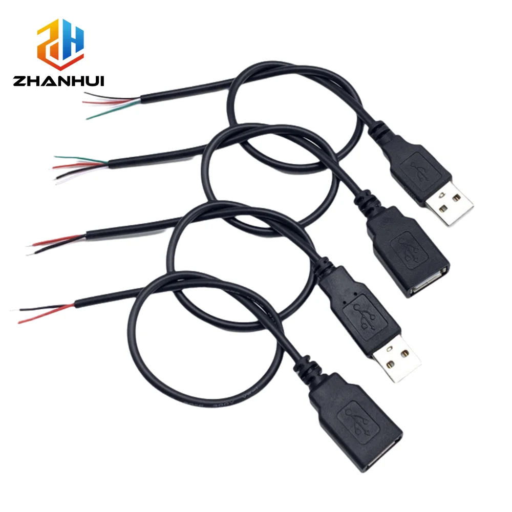 1/2/5PCS DIY USB Power Supply Cable - 30cm USB 2.0 A Male/Female 2/4 Pin Jack 5V Charging Extension Cord