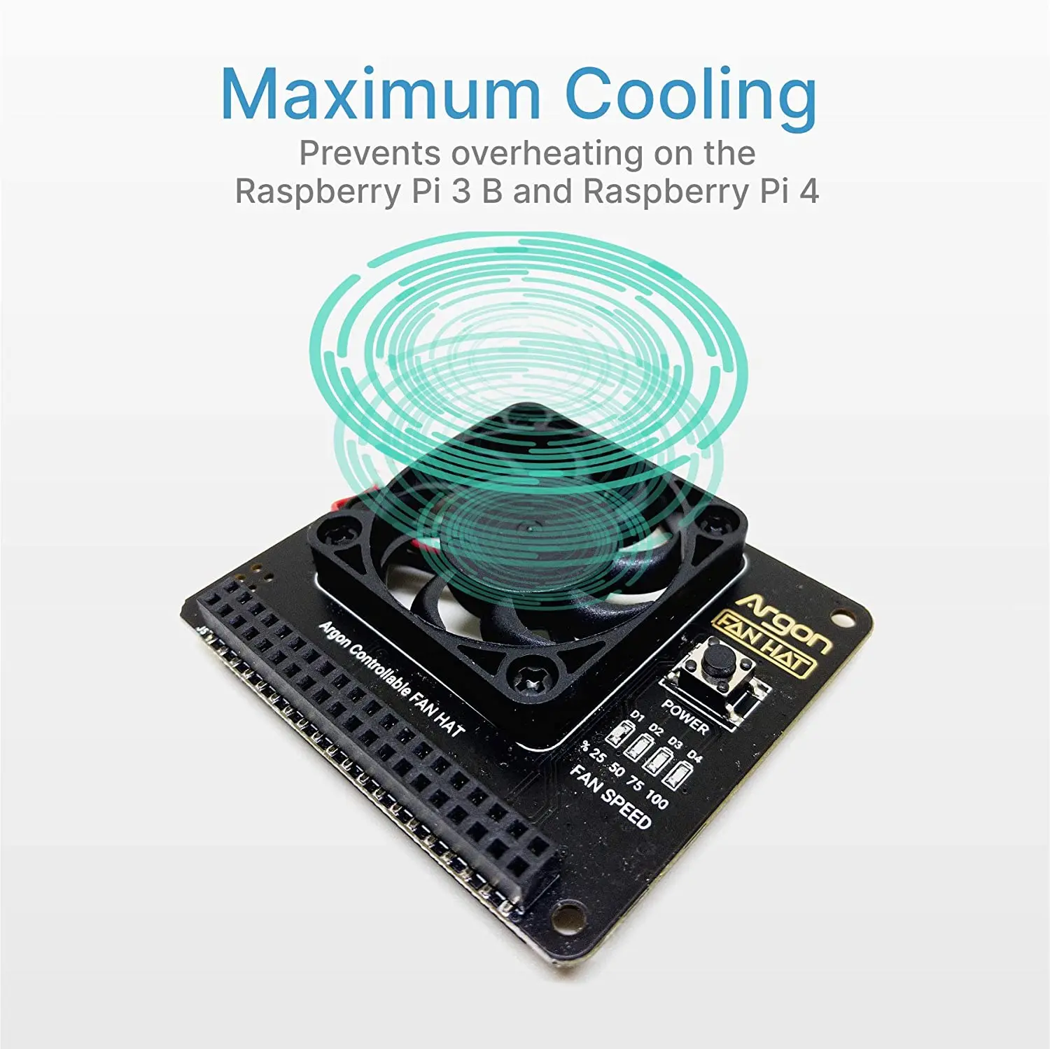 Sombrero de ventilador de argón para Raspberry Pi 4 con botón de encendido, Software PWN controlable, ventilador de 40mm para Pi 4B 3B + 3B,