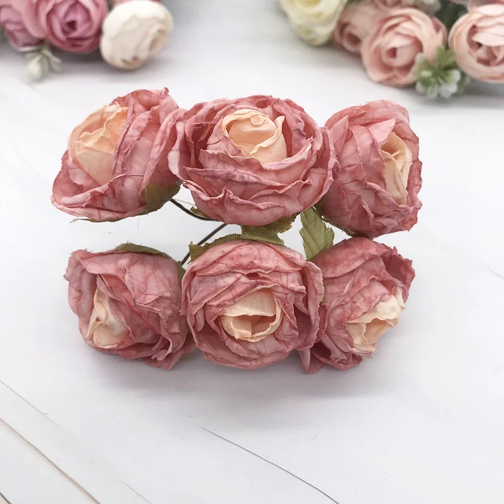 6 قطعة حزمة الورد الحرير الاصطناعي لعيد الميلاد الزفاف باقة الزفاف الديكور المنزل الزينة الزهور ملحق ورد صناعي #2