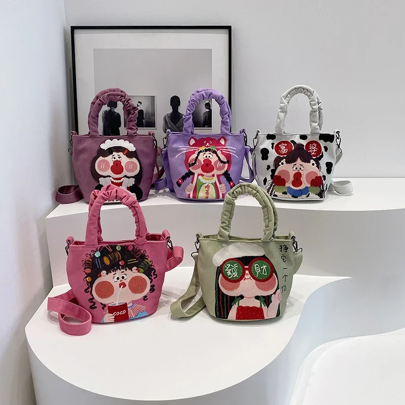 New Cute Graffiti Niche Handbag for Women 2025 Fashionable Casual Shoulder Bag Cartoon Cute Illustration Handbag for Women