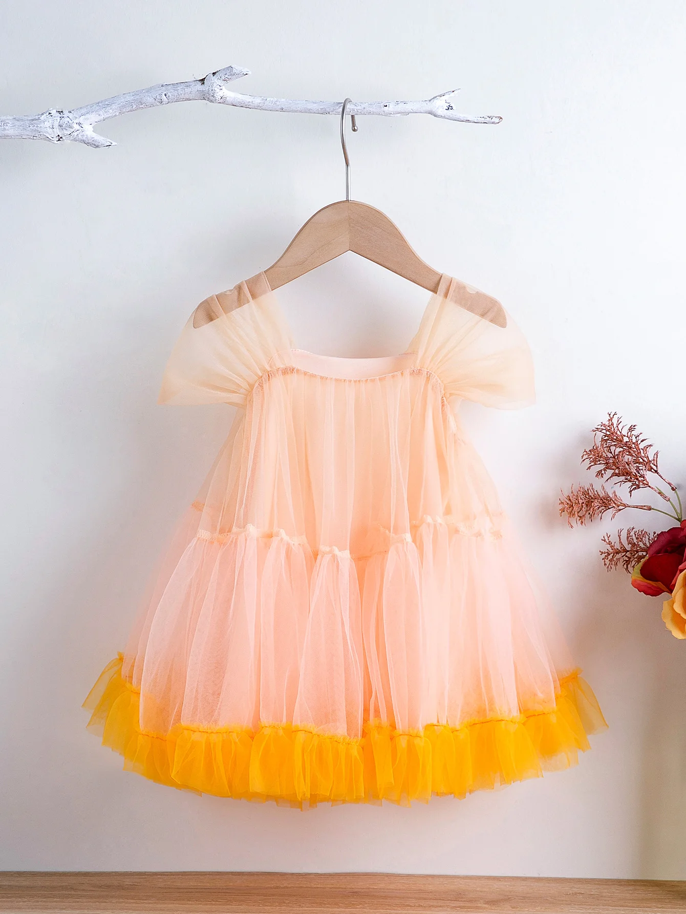 Girls' Spring Summer New Arrival Tulle Dress Short Sleeve Puff Sleeve Party Gown Contrast Color Lace Trim Cute Elegant Clothing