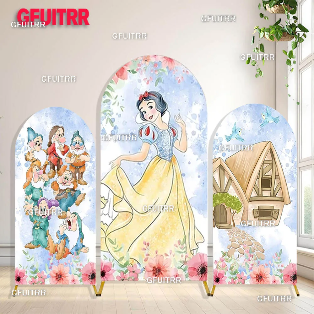 Snow White Princess Backdrop Arch Cover Kids Girl Birthday Party Dwarf Decoration Photography Background Polyester Booth Prop