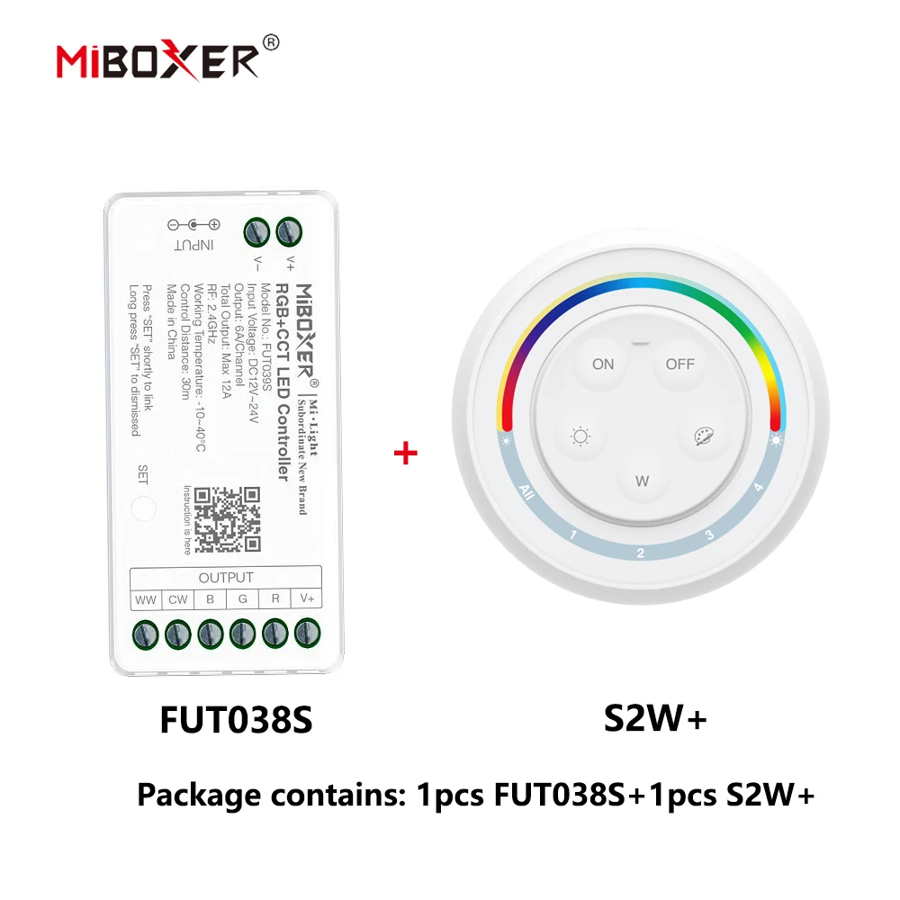 MiBoxer DC12~24V FUT038S+S2/K6/S2W 2.4GHz RF Wireless RGBW 6A/Ch 16 Millions of Colors to Choose LED Controller For COB/LED Stri