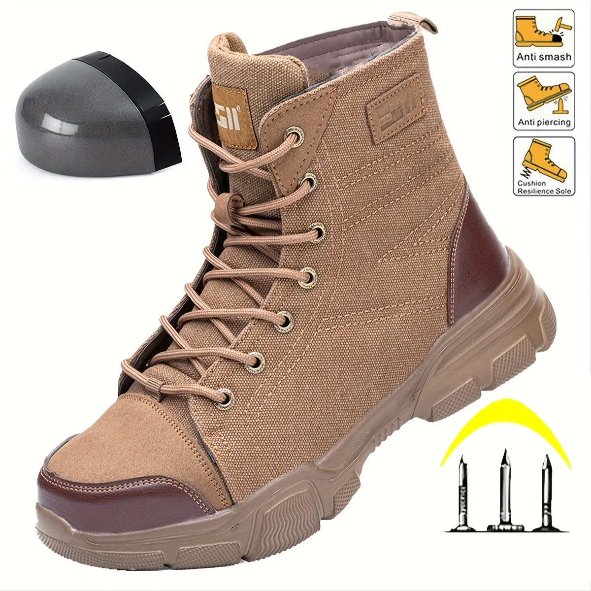 Mens Ultimate Protection Safety Work Boots - High Top Steel Toe, Puncture-Resistant, Anti-Skid, Durable Lace-Up Design - Perfect