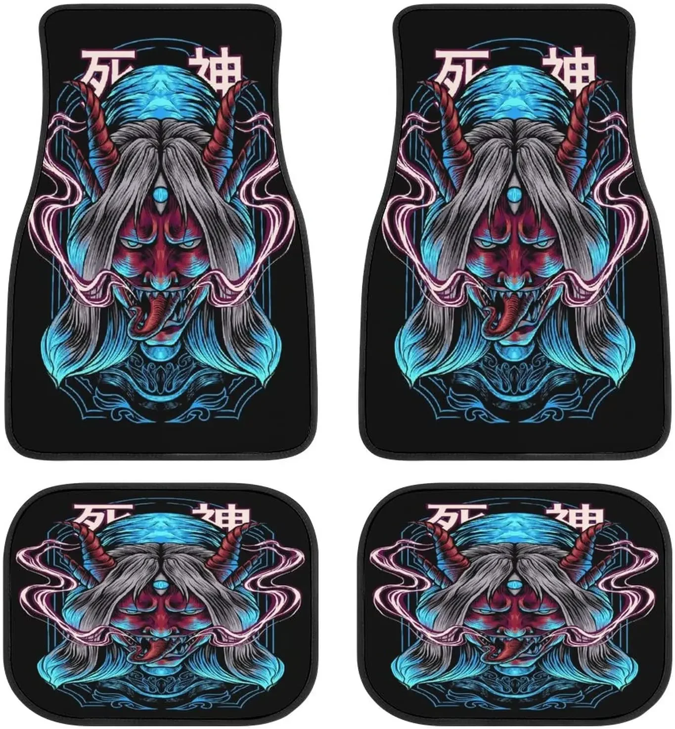 Shinigami Japan Culture Car Mats Universal Drive Seat Carpet Vehicle Interior Protector Mats Funny Designs All-Weather Mats Fit