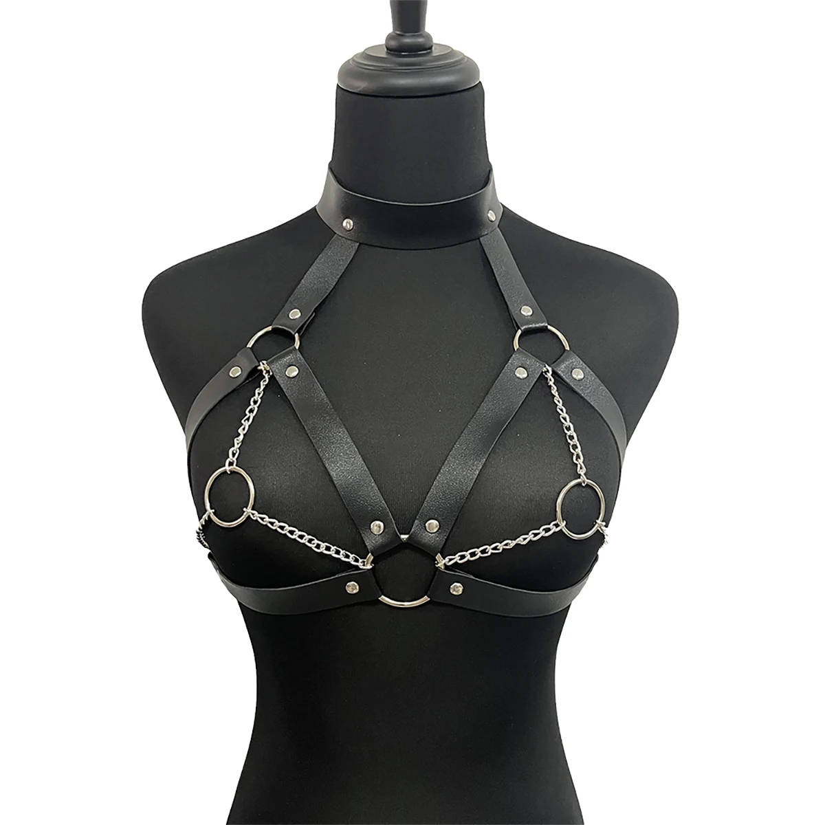 Women Bondage Body Harness Lingerie Goth Crop Tops Leather Bra Cage Collar Body Harness Belt Chain Slave Breasts
