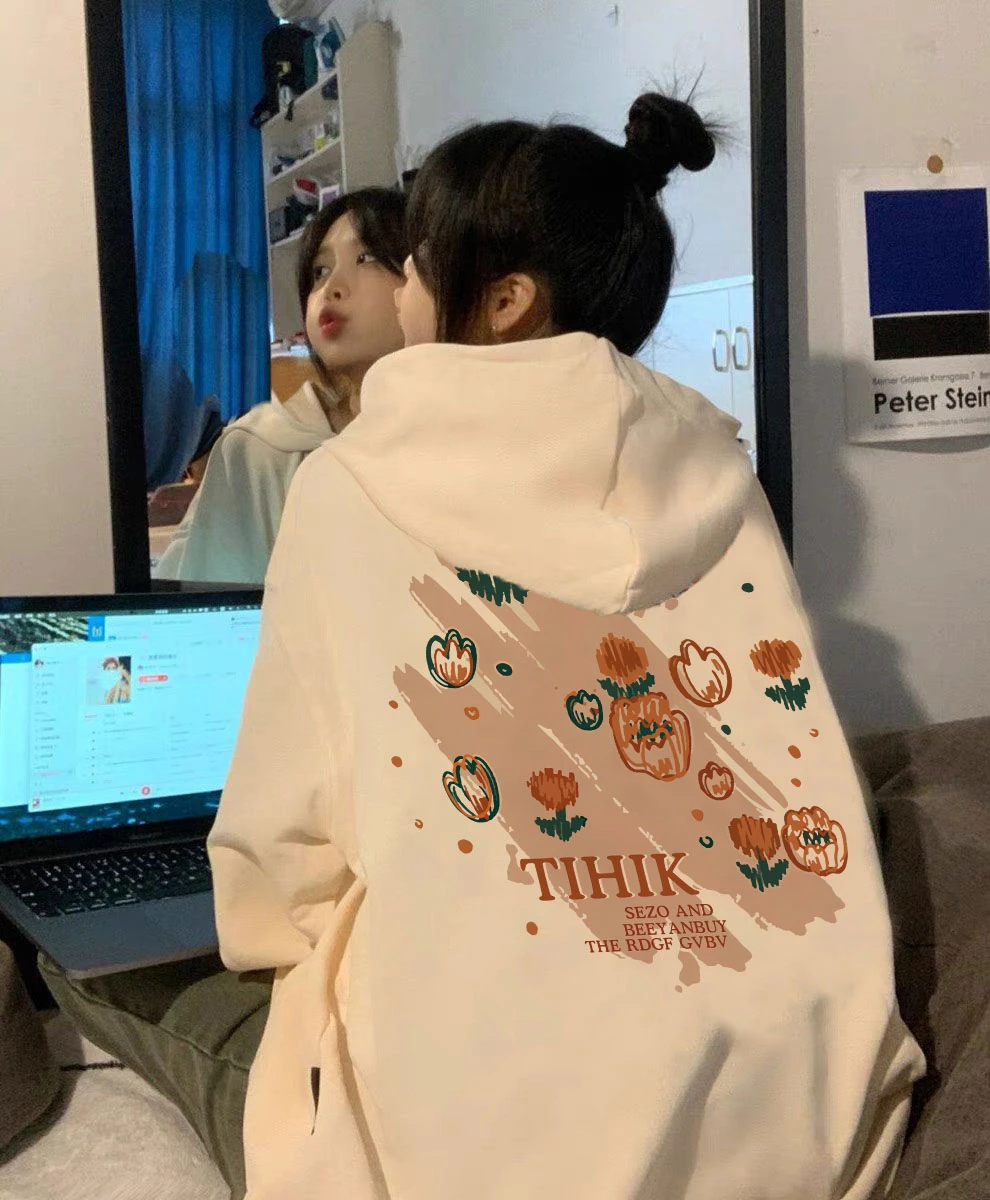 

2026 Spring Autumn Thin Korean Version Hooded Thickened Fleece Women's Loose Oversize Trendy Sweatshirt Commute Style Long Sl...