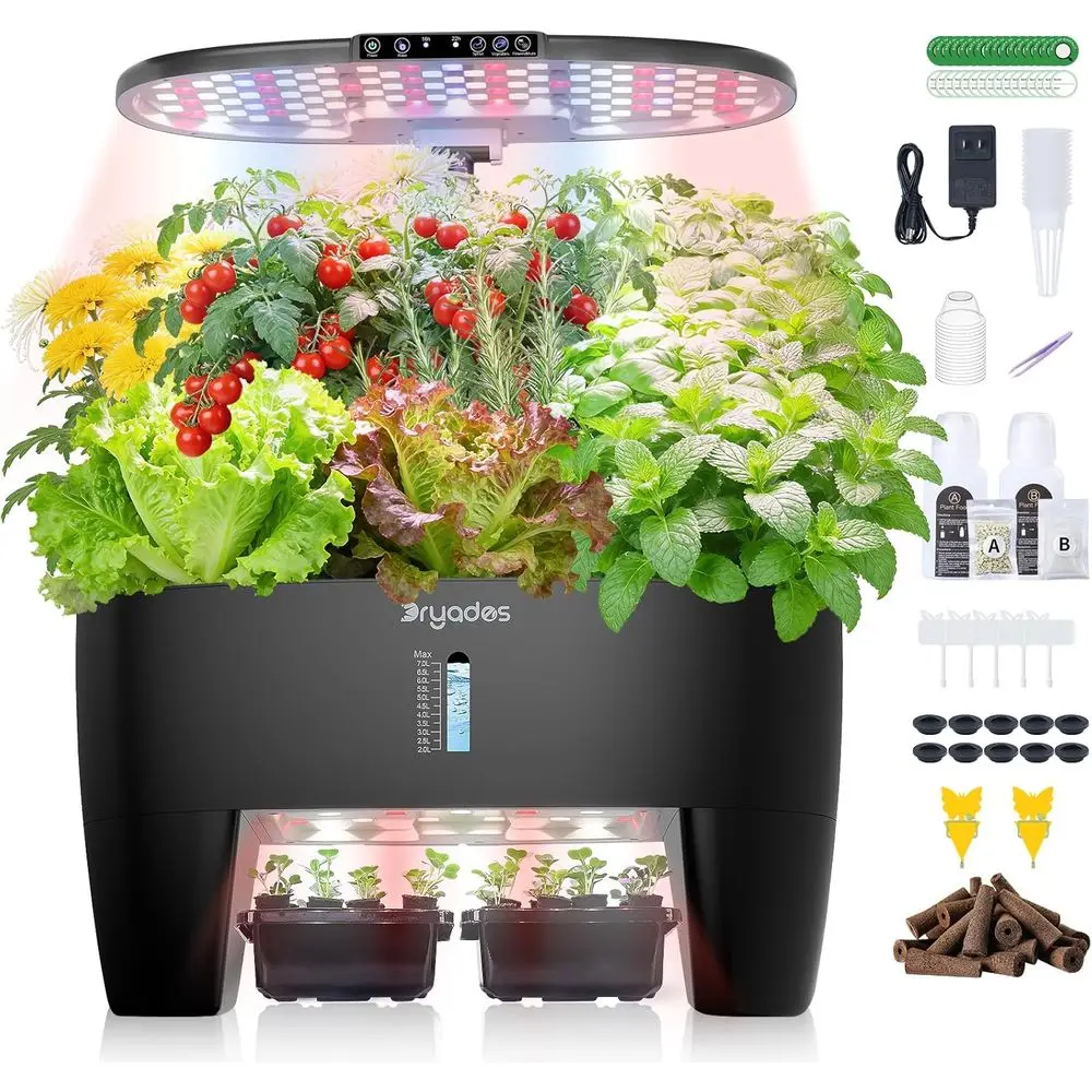 16-Pod Hydroponic Garden Kit with Seedling Pods and 24W Full Spectrum LED Light for Indoor Herb Planting