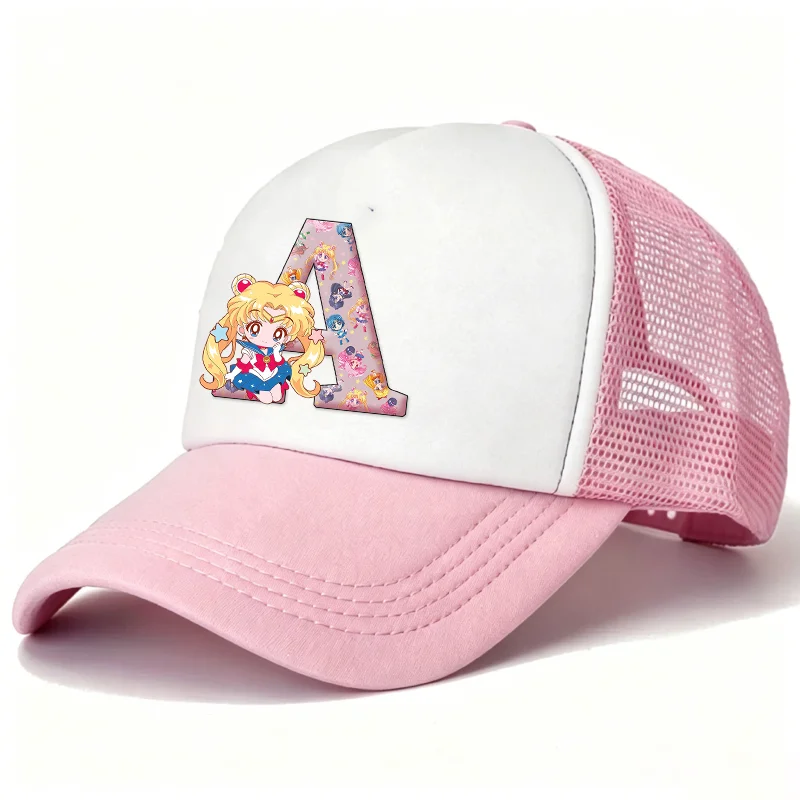 Sailor Moon New Baseball Cap for Kids Adult Cartoon A-Z Letter Mesh Cap Kawaii Pink Peaked Hat Summer Cap Girls Accessories Gift