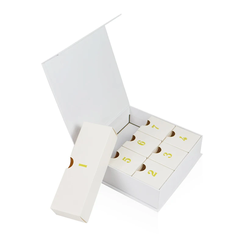 Customization.Custom 7-Day Advent Calendar Rigid Box Recycled Grey Board Material with Stamping for Jewelry Perfume or Watch Pap