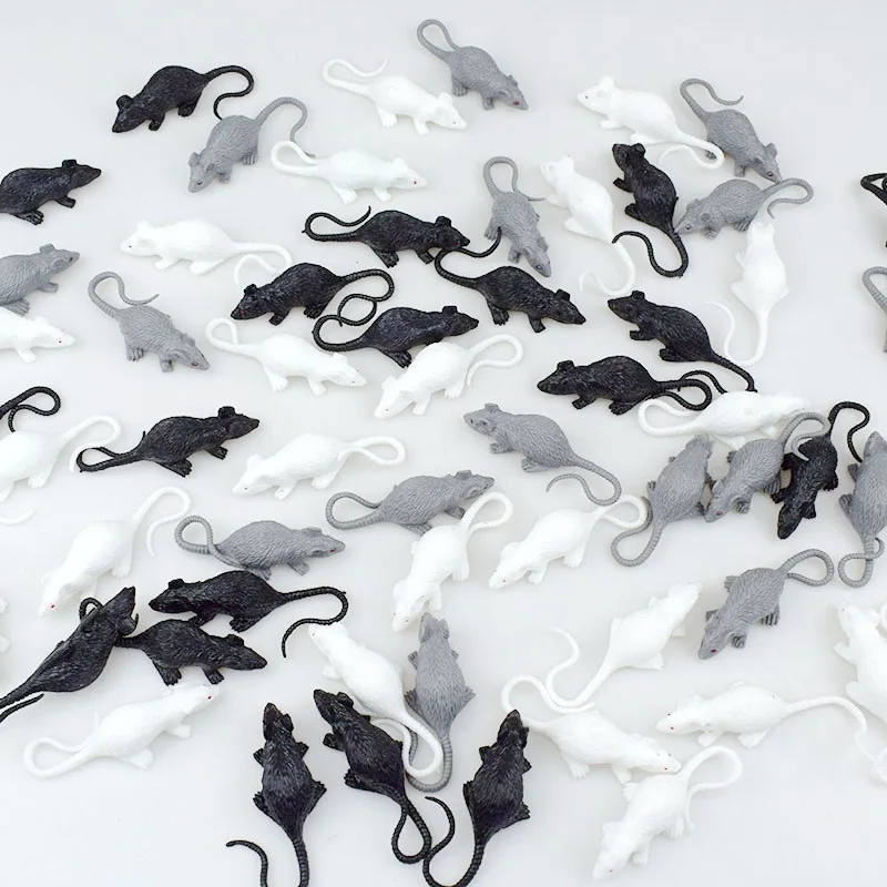 20Pcs Fun Mini Simulation Mouse Model Toy Spoof Scary Halloween April Fools Toy Grey Black And White Plastic Animals Kids Toy