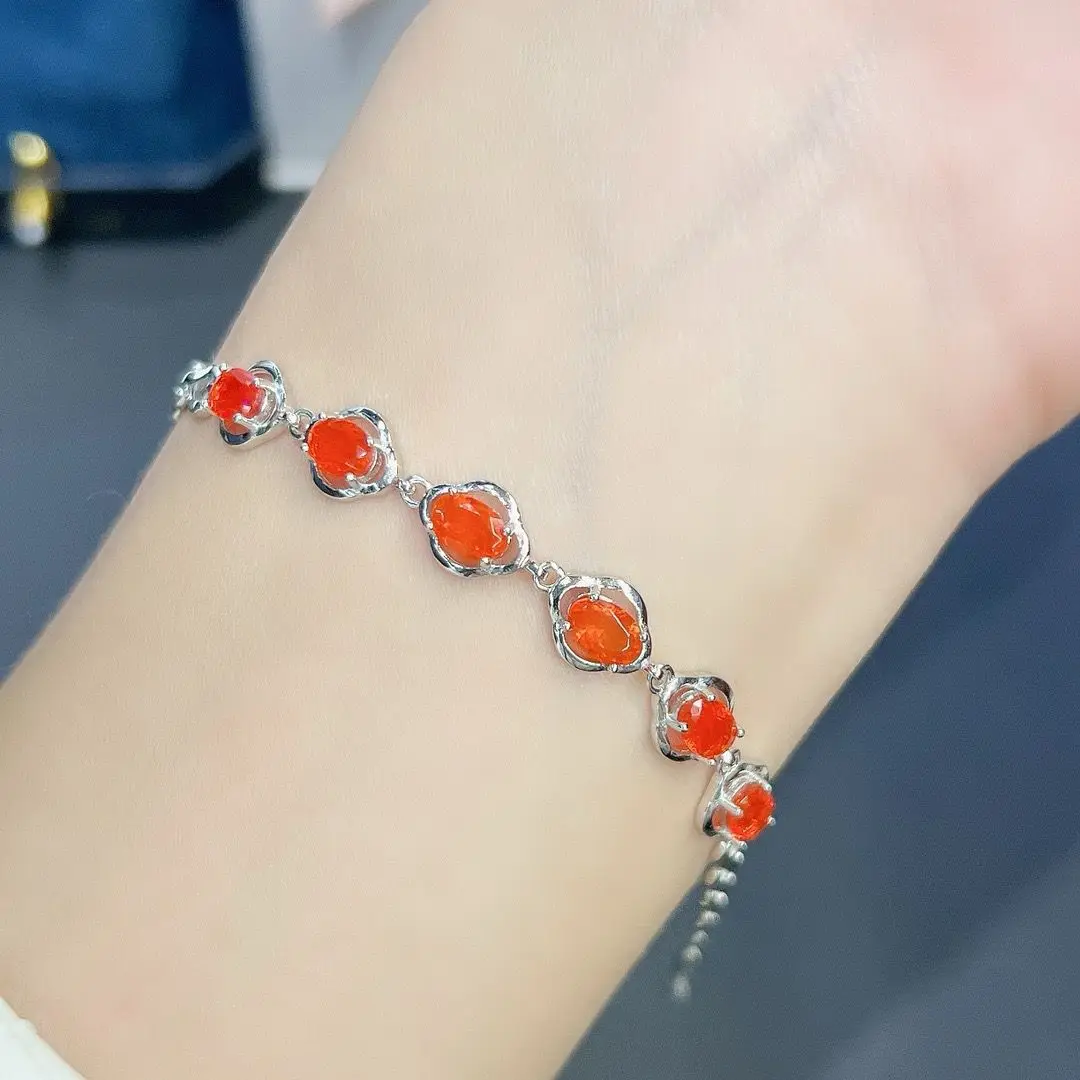 

Best Seller ZECAA Fire Opal Bracelet Jewelry With Natural Fire Opal Gemstone 4*6mm Woman Fire Opal Bracelet Jewelry Gift