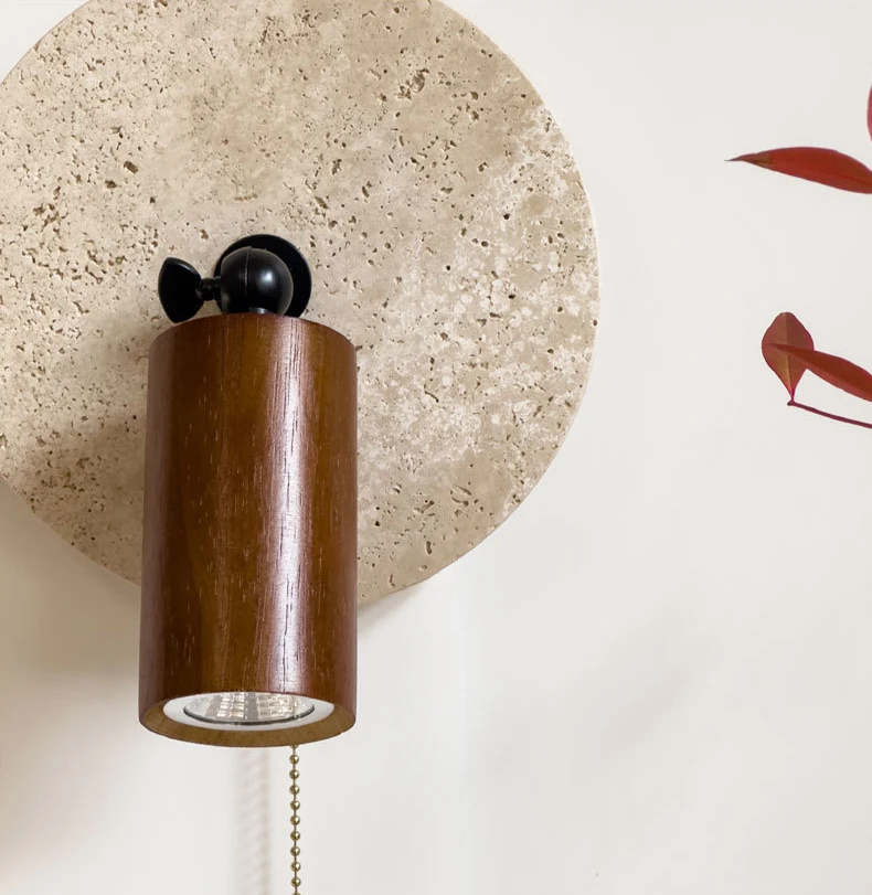 Natural Stone Wood Wall Lamp With Switch Sconce