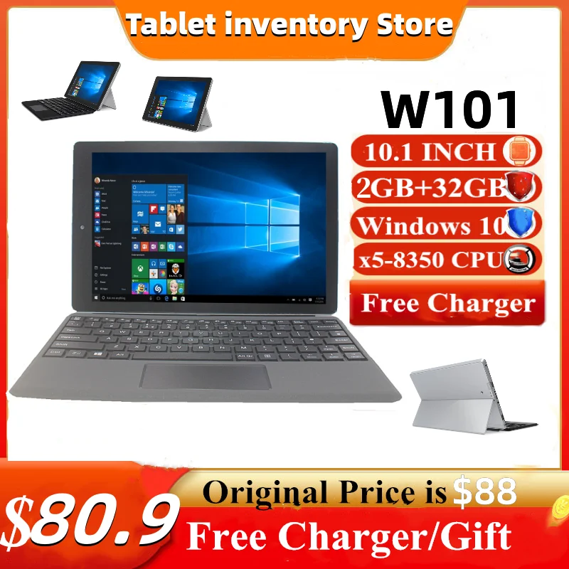 Windows 10 Tablet PC Flash Sales 10.1 pollici 2gbram + 32GB ROM W101 Z8350 CPU con Pin Docking Keyboard Dual camera WIFI Quad Core