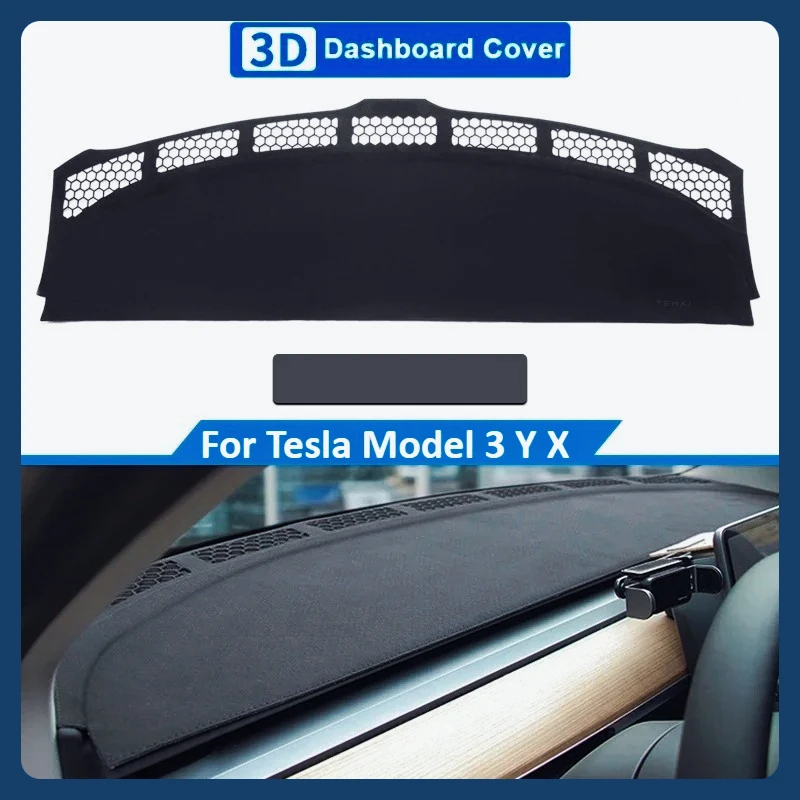 Copertura per cruscotto 3D nera per Tesla Model 3 YX Parasole antiscivolo Tappetini di protezione per cruscotto Tappetino a prova di luce Accessori per auto