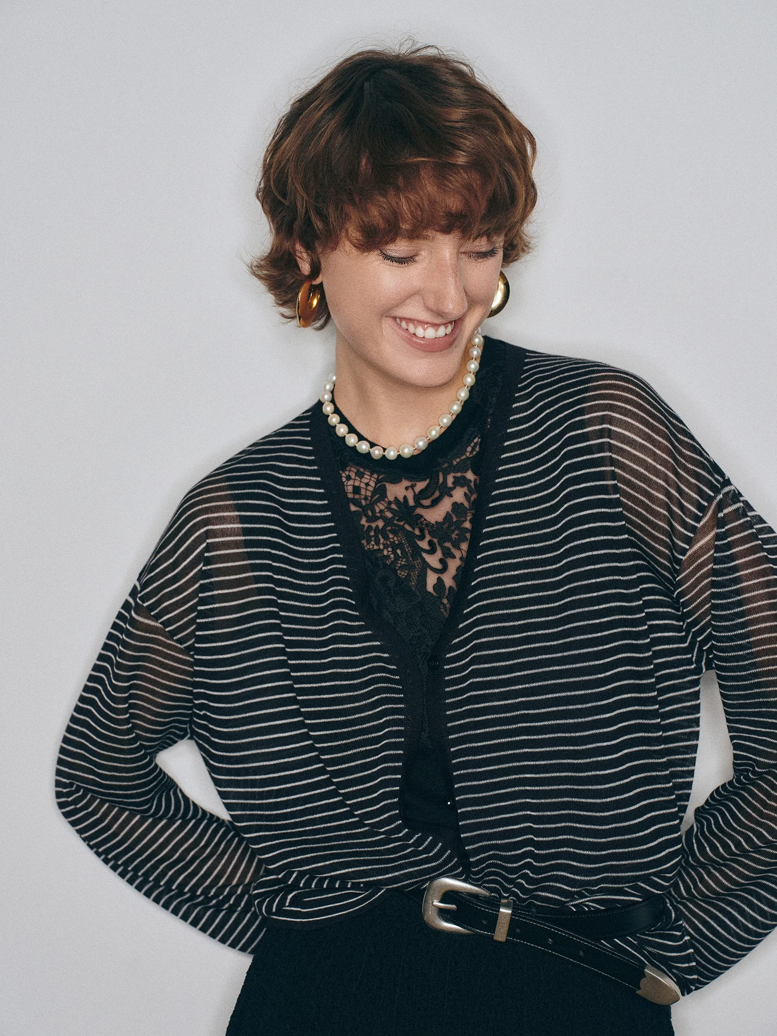 

Lacy See-tough Loose Striped Knitted Cardigan V-ne Casual Comfortable Breathable Women's Spring Faion Outerwear