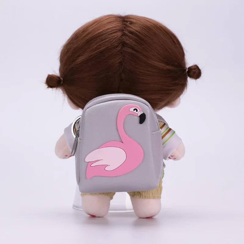 Per zaino in pelle per bambola in cotone da 20 cm Accessorio Mini portafoglio Borsa giocattolo BJD Borsa a tracolla con stampa fenicottero Accessori per bambole