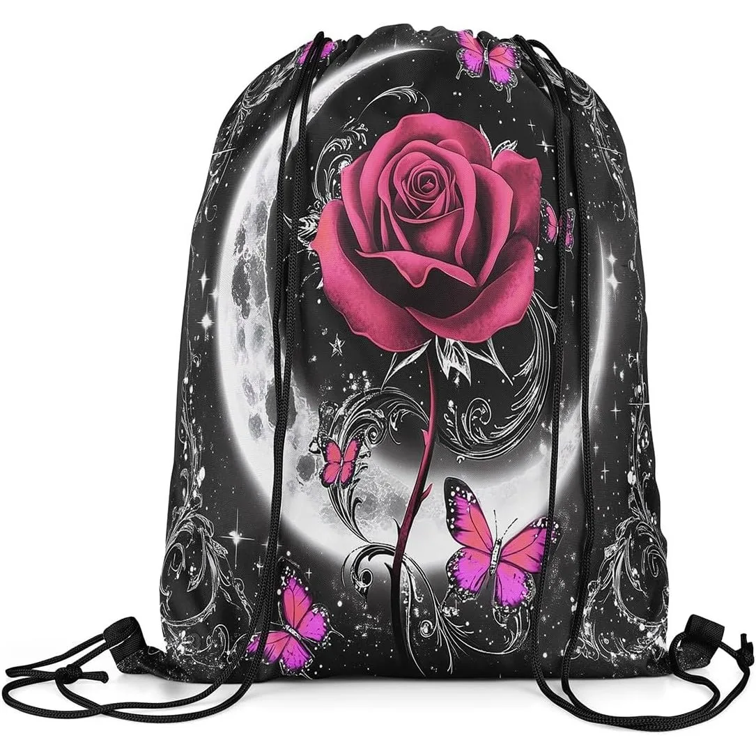 

Комплект спортивных рюкзаков на шнурке Red Rose, рюкзак на шнурке Galaxy Moon Floral Rose, рюкзак на шнурке, романтический
