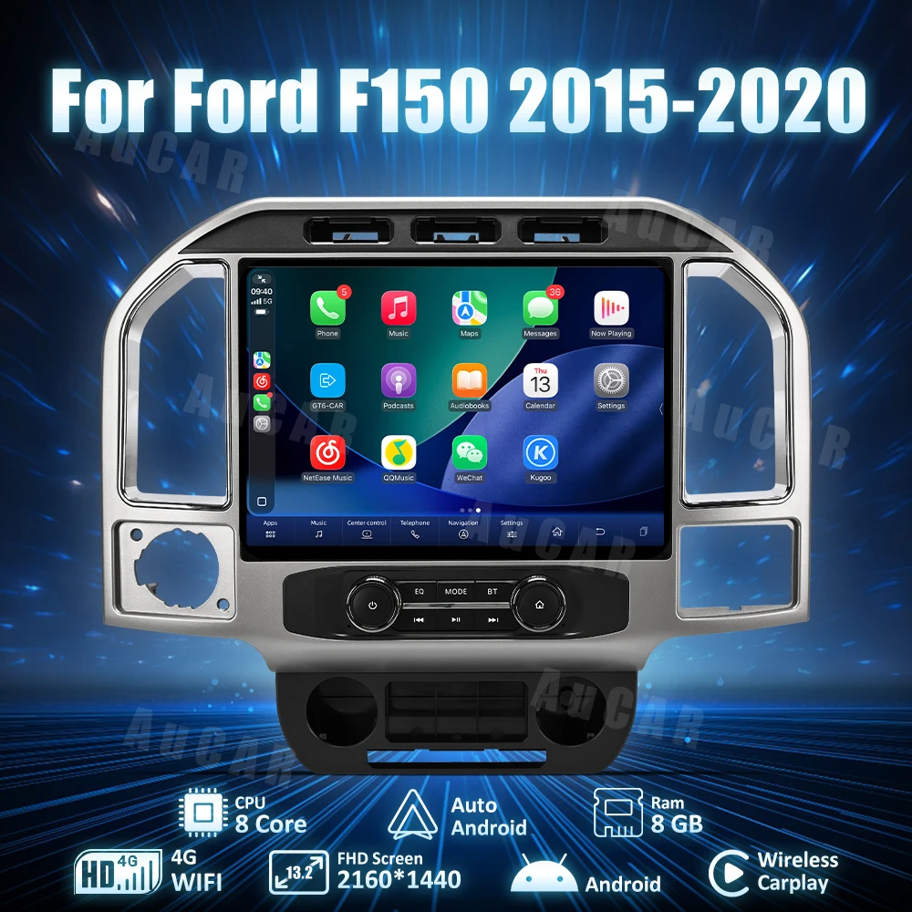 AuCar 13.2 Inch Horizontal Screen Navigation Android 13 Car DVD Player Car Radio For Ford F150 F250 Raptor 2015-2020