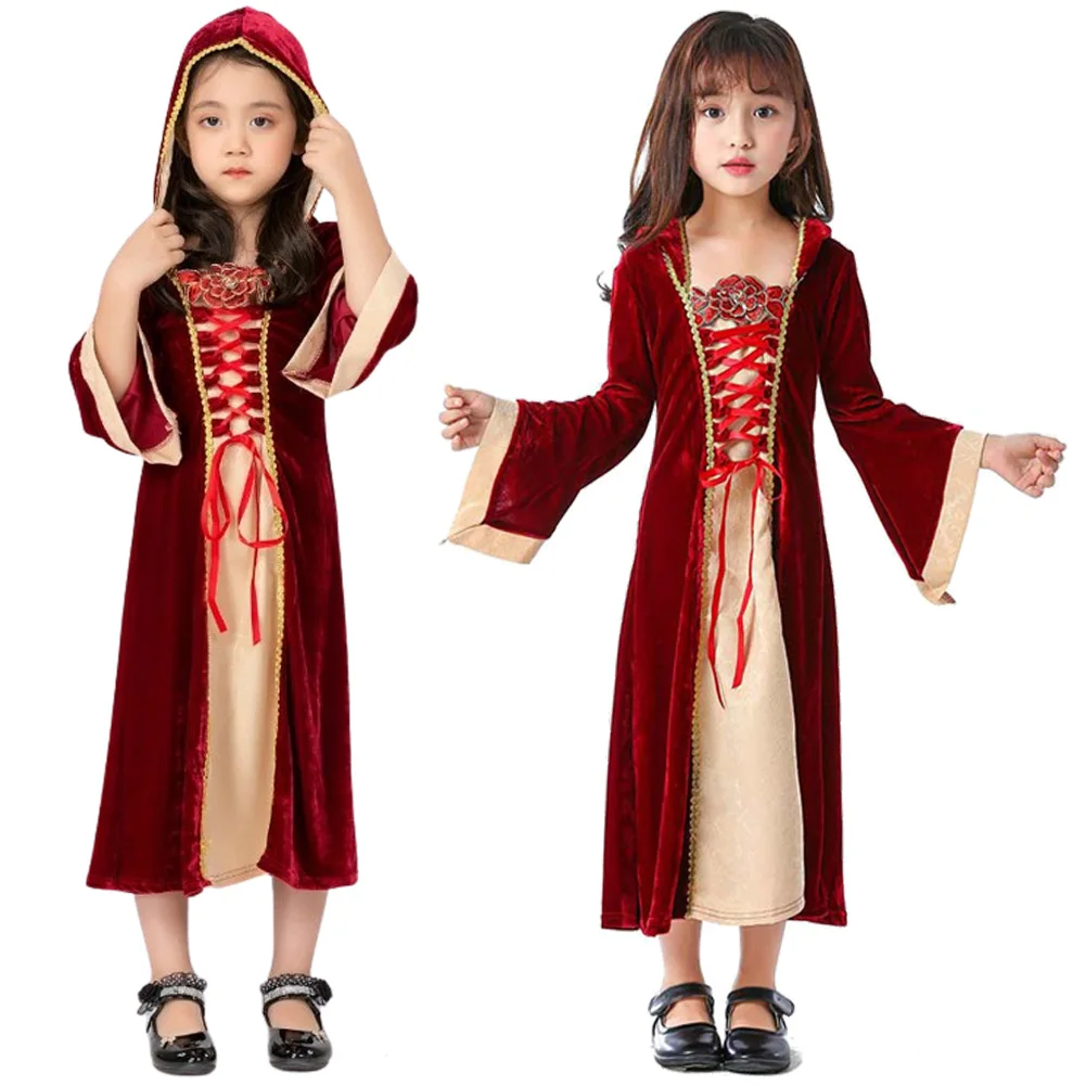 Kids Girls Medieval Retro Cosplay European Court Costume Children Noble Performance Outfits Child Halloween Party Rolepaly Suit