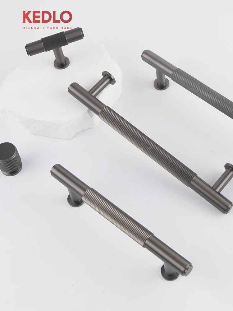 KEDLO Solid Brass Modern Gray Line 500mm Long Pull Kitchen Cabinet Gunmetal Drawer Handle