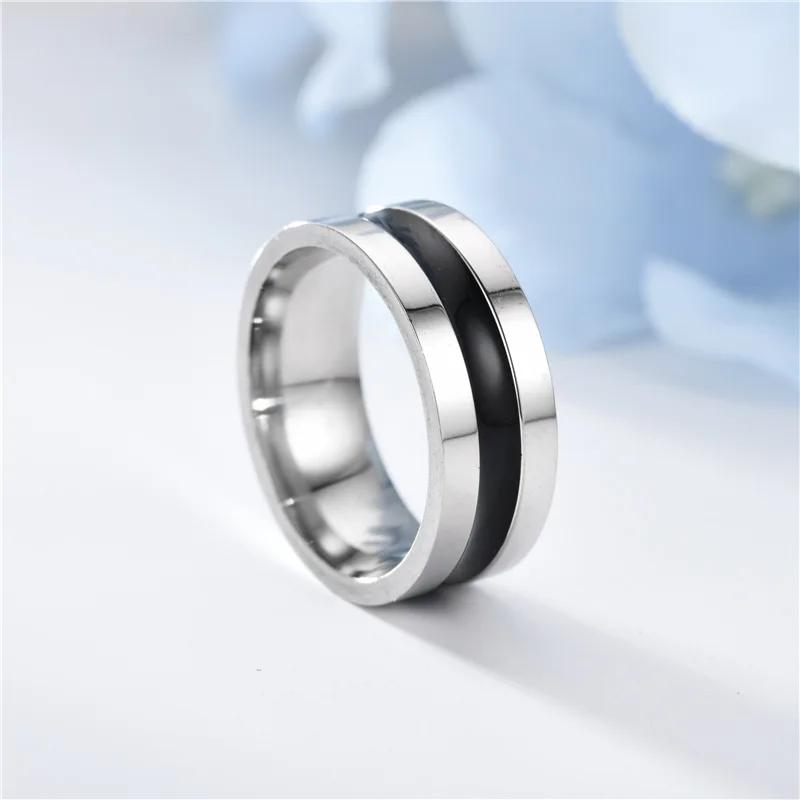 SOHOT  Titanium Steel Round Black Enamel Rings Jewelry For Men Simple Punk Retro Fashion Party Travel Bar Gift Wholesale