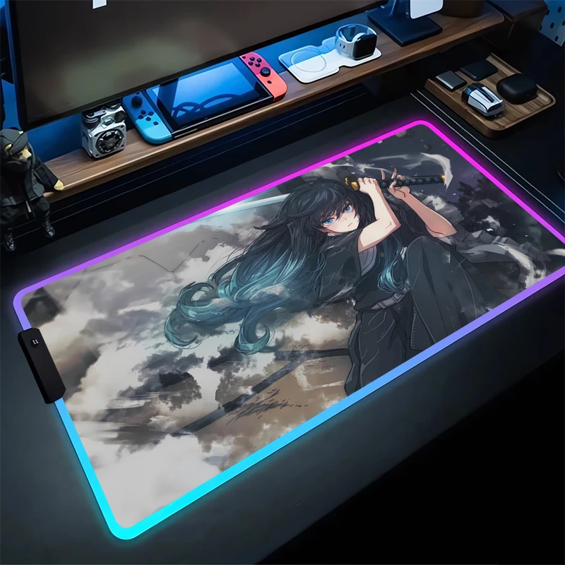 RGB Mouse Pad D-Demon S-Slayers Non-Slip Rubber Edge locking mousepads Game play mats notebook computer Tokitou Muichirou Decor