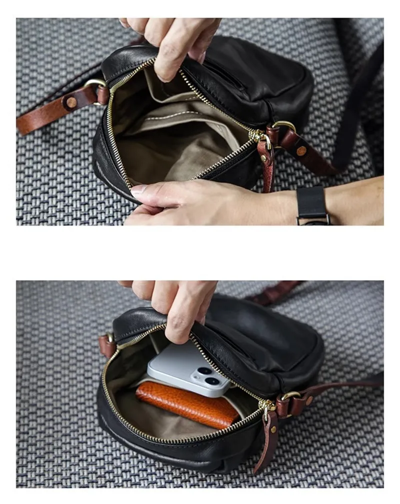 PNDME Einfache Vintage Luxus Echtleder Herren-Umhängetasche Outdoor Wochenend- und Alltagstasche aus natürlichem Rindsleder Handy-Umhängetasche – Detail 10