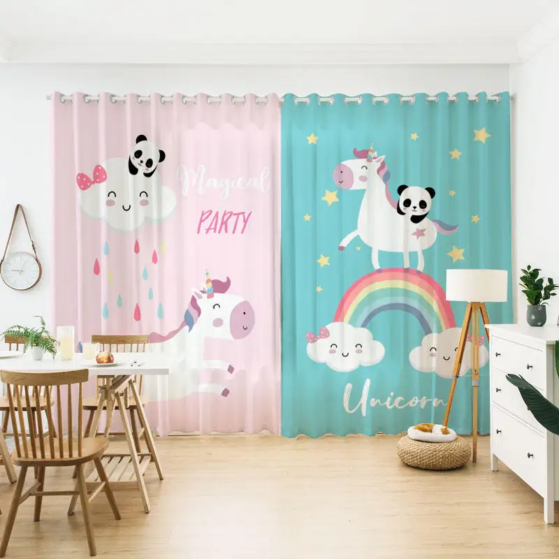 2024 The Whole House Custom Children's Cartoon Pink Princess Style Rrainbow Home Curtain Little Girl Bedroom Semi-blackout Drape