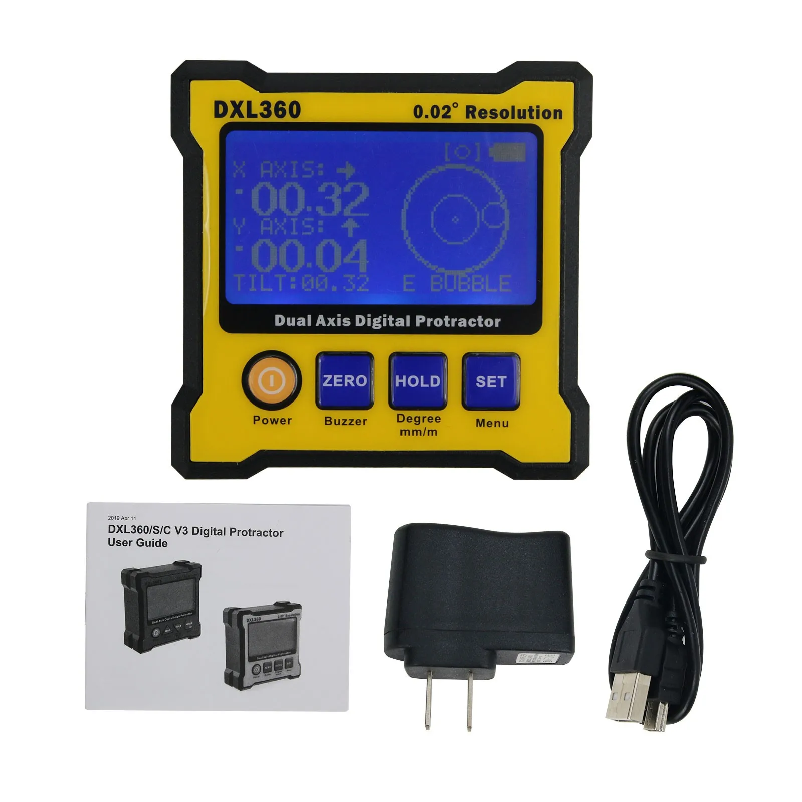 

DXL360 Двухосевой цифровой угловой транспортир Магнитный мини-инклинометр Угловой искатель 0,02 ° Разрешение