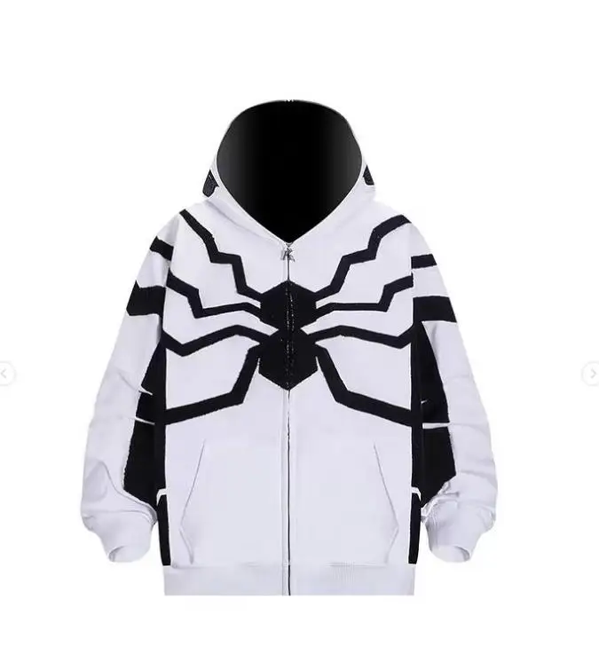 Y2K Hip Hop Hoodies Harajuku Spider Web Graphic Full Zipper Sweatshirt Gothic Punk Loose Pocket Women Jacket Coat Streetwear