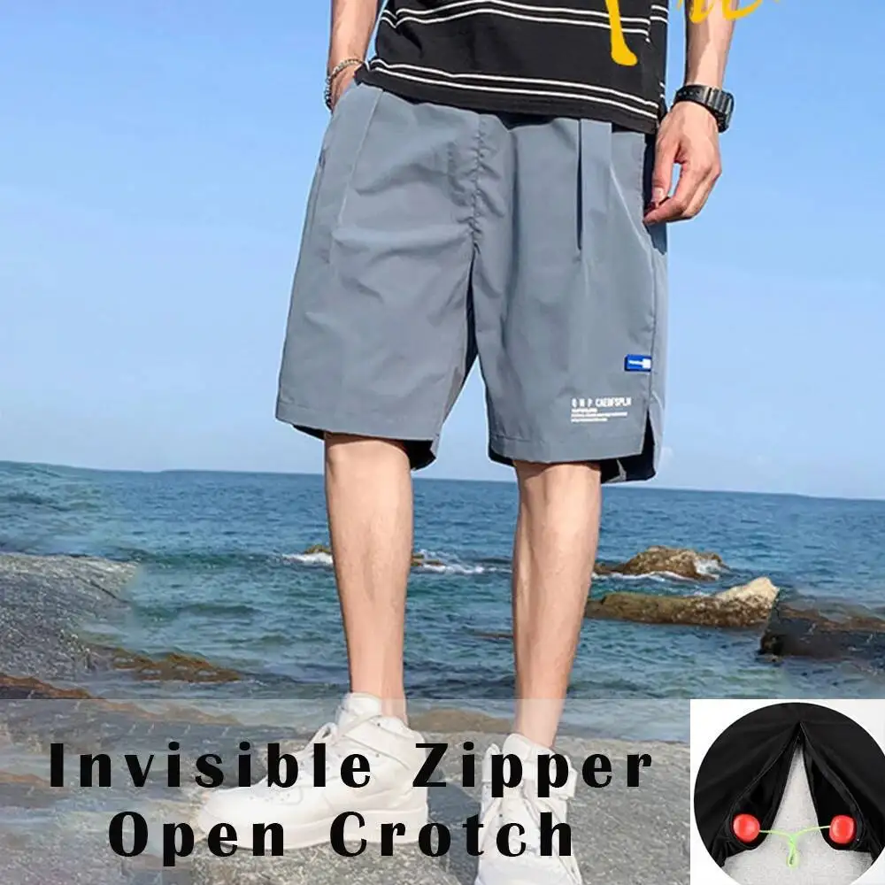 Summer Outdoor Invisible Zipper Open Crotch Casual Shorts Pants for Men Couples Sexual Bottoms