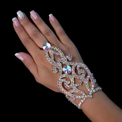 Elegant Colorful Hollow Finger Bracelet Bangle Belly Dance Jewelry Fashion Women Round Crystal Bracelet Chain Wrist Decoration