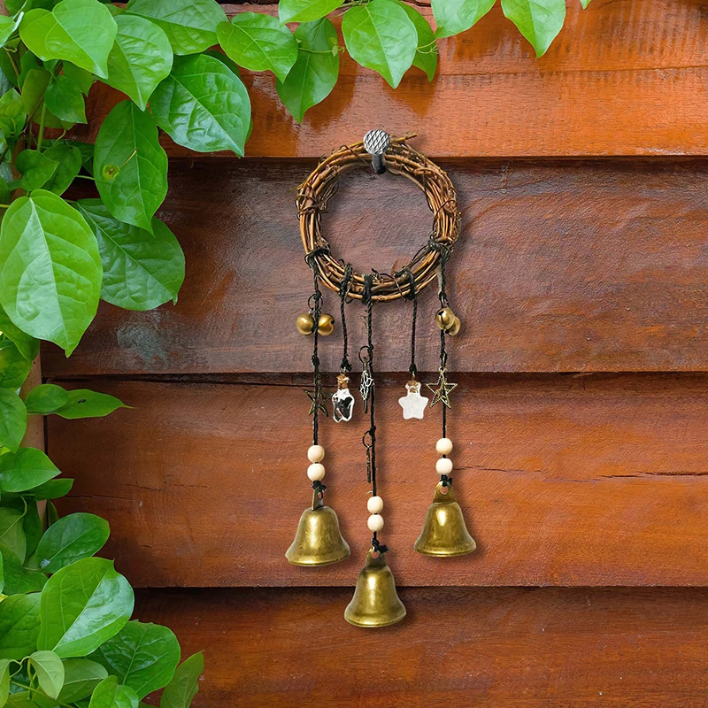 1Pc Handmade Hanging Witch Bell Weaving Wind Chime Protection Door Hanger Witch Wind Chime Wreath Wind Chime Pendant