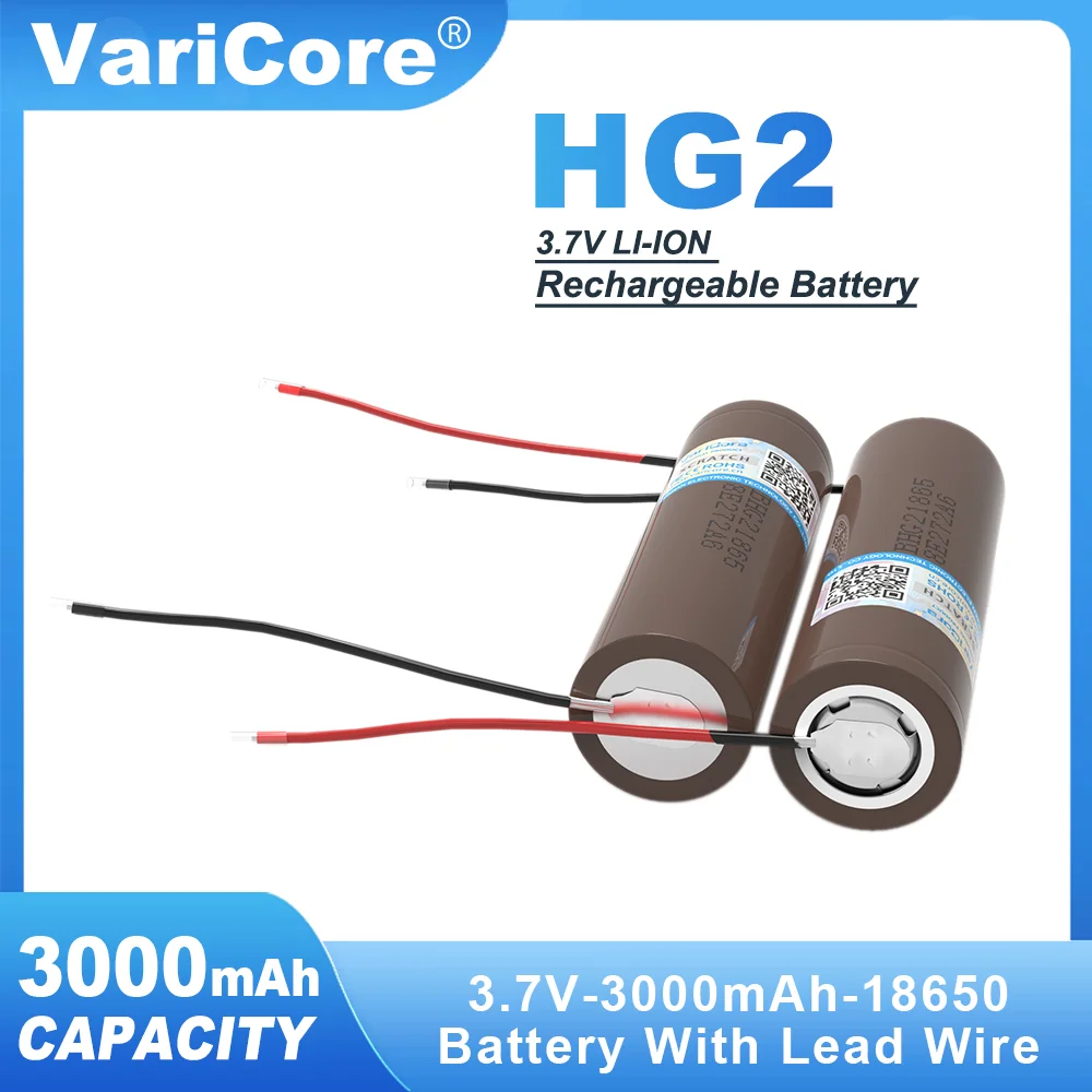 

1-20PCS VariCore 18650 Battery 3000mAh HG2 18650HG2 3.6V discharge 20A, dedicated Rechargeable batteries+DIY Silica gel Cable