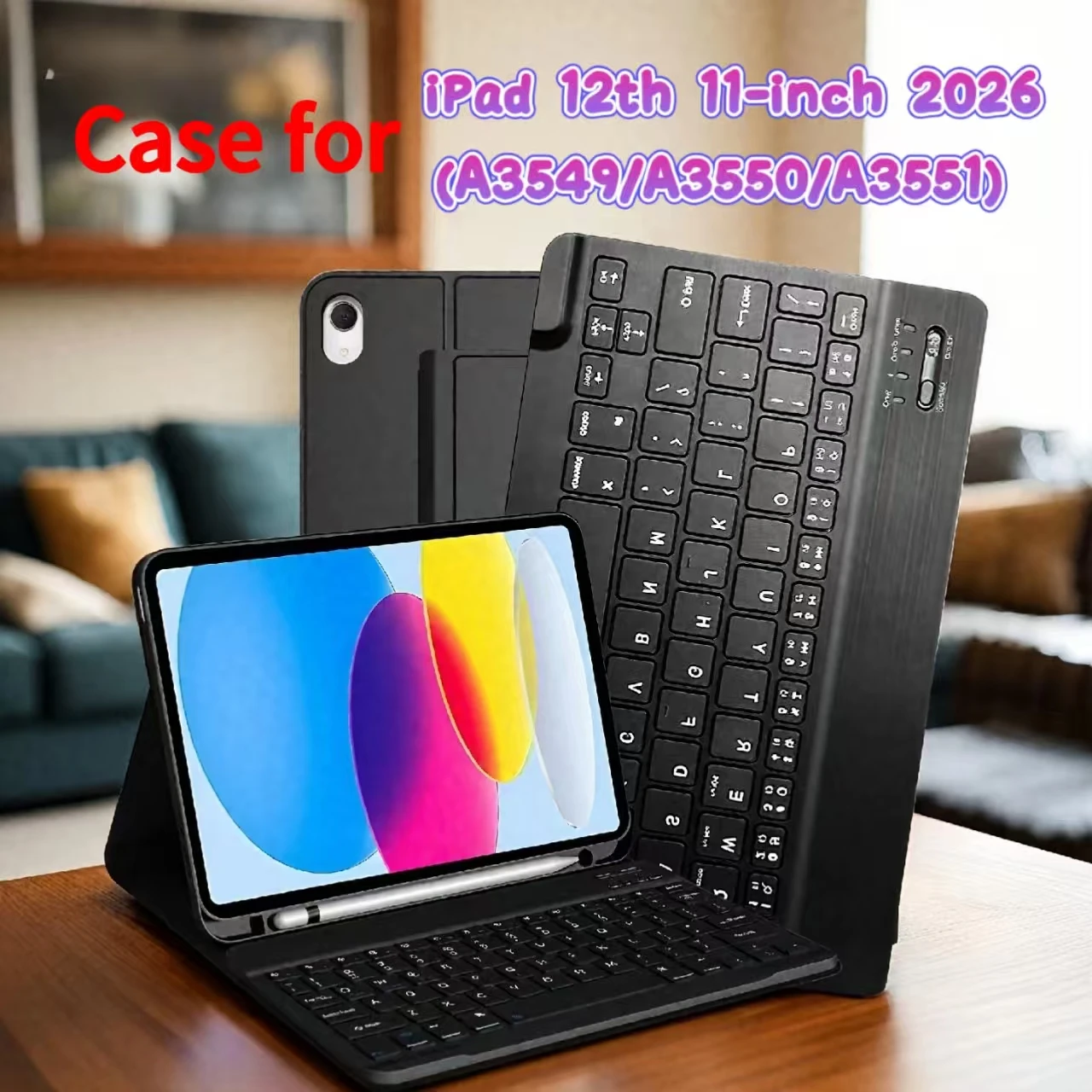 

Чехол для iPad 12-го поколения A19/2026, беспроводная Bluetooth-клавиатура для iPad 12-го поколения 11 дюймов 2026 (A3549 A3550 A3552), умный чехол-подставка для iPad