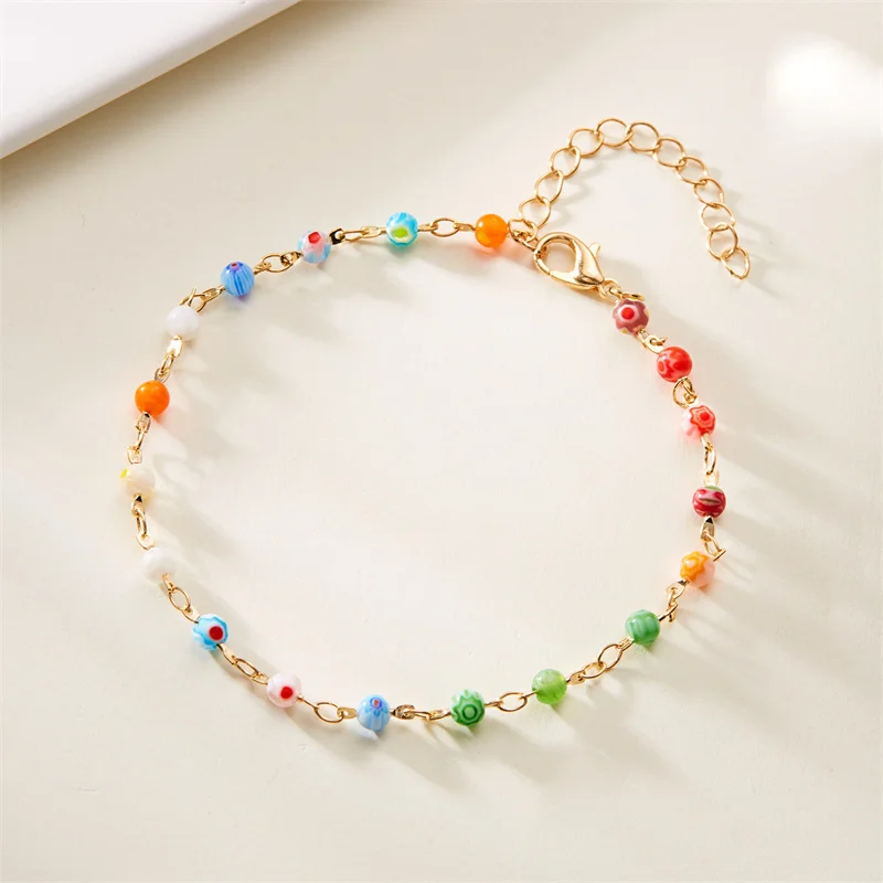 Harajuku Cherry Blossom Flower Bracelet For Women Fashion Elegant Sakura Crystal Glass Beaded Bracelet Girl Party Jewelry Gift