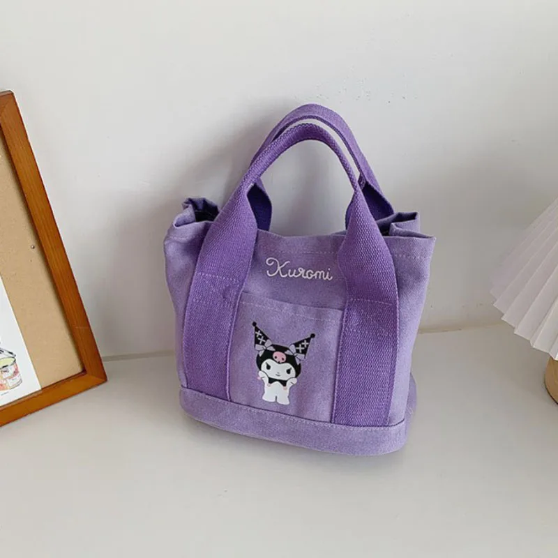 كارتون لطيف حقيبة يد جديدة سعة كبيرة حقيبة قماش قنب المرأة عادية صغيرة مربعة حقيبة كورومي الغداء حقيبة
